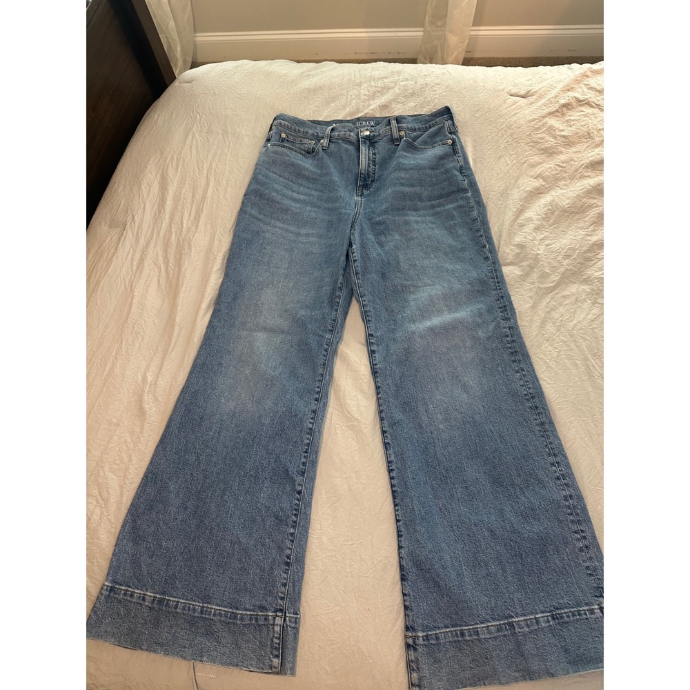 J.Crew 96 Denim Trouser High Rise Wide Leg Jeans Medium Wash Size 32